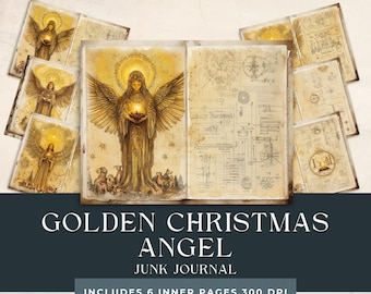 Goldener Weihnachtsengel Junk Journal | Weihnachten Scrapbooking | Himmlische Collage | Vintage Weihnachtsseiten