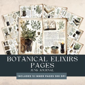 Pages de la revue Botanical Elixir Junk Journal | Journal des plantes indésirables | Fleurs éphémères vintage | Pages Nature imprimables | Artisanat de potions magiques