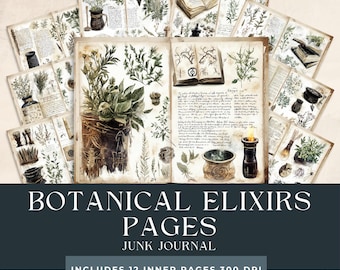 Botanical Elixir Junk Journal Pages | Herbal Junk Journal | Vintage Floral Ephemera | Printable Nature Pages | Magic Potions Crafts