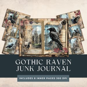 Goth Black Raven Junk Journal | Cuervo Negro | Halloween Pages | Blackbird Journal | Gothic Raven | Crow Journal Digital Paper | Witch Pages