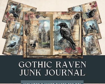 Goth Black Raven Junk Journal | Cuervo Negro | Halloween Pages | Blackbird Journal | Gothic Raven | Crow Journal Digital Paper | Witch Pages