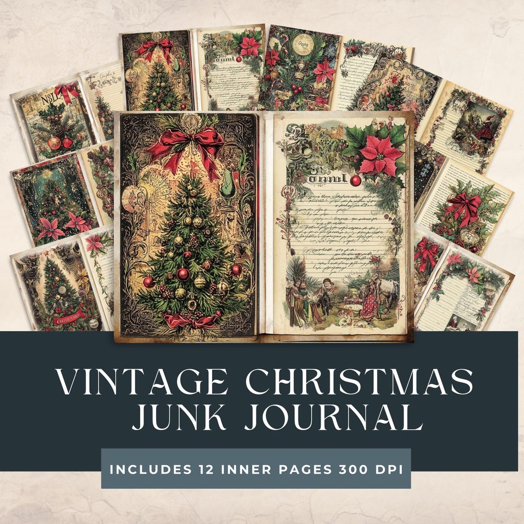 Vintage Christmas Junk Journal Kit | Traditional Christmas Gift | Red ...