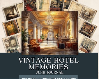 Vintage Hotel Memories Junk Journal | Travel Scrapbooking | Vintage Printable Pages | Retro Hotel Design Craft Supply