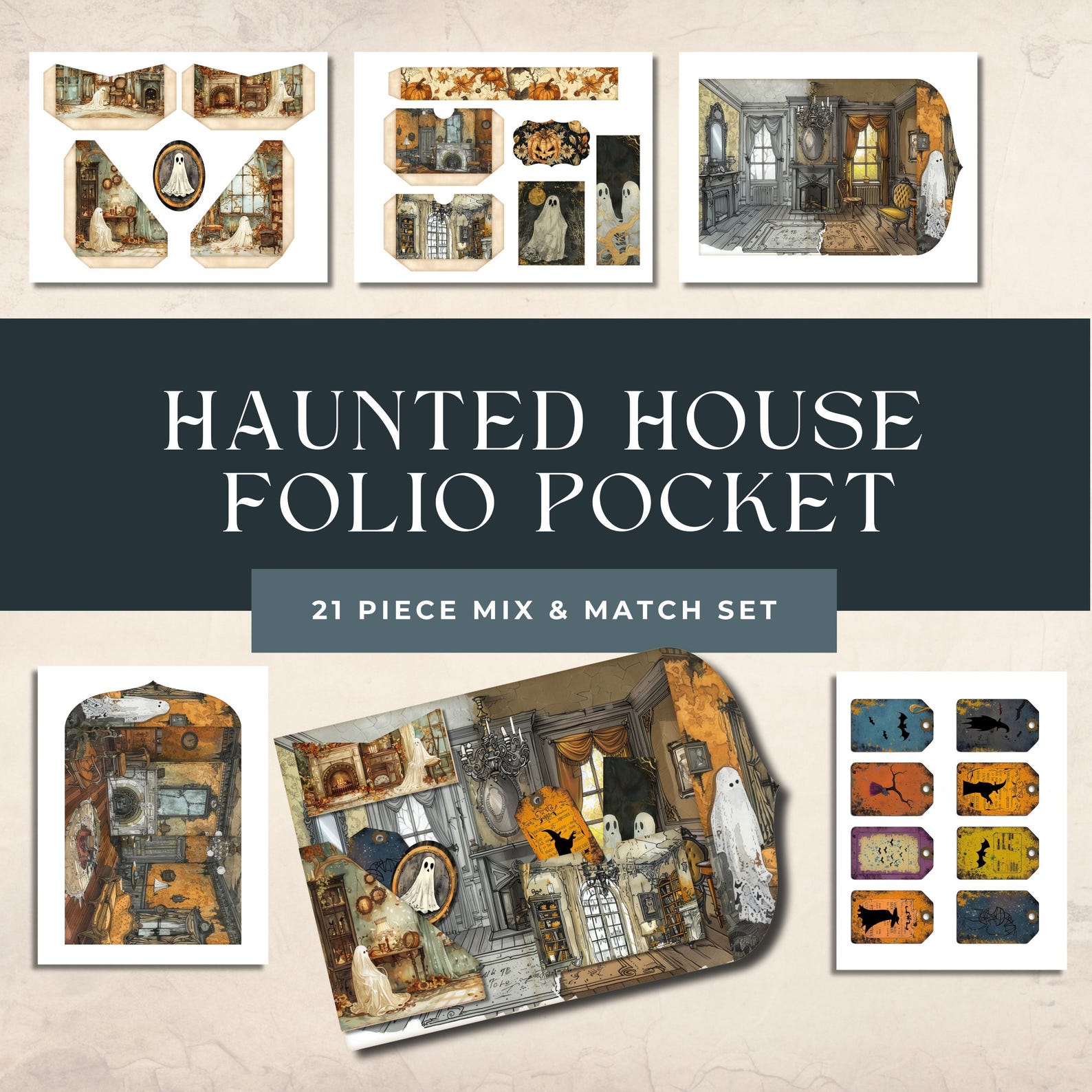 Haunted House Folio Junk Journal Kit | Halloween Scrapbooking | Spooky ...