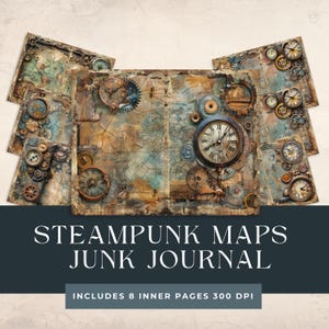 Steampunk Maps Printable |  Steampunk Junk Journal | Vintage Grange Seiten | Landkarte Scrapbook |  Karten und Kompass Digital Kit