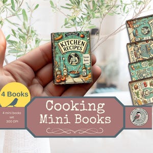 Mini libri di ricette vintage – Set di 4 / Diari di ricette in miniatura stampabili con illustrazioni di cucina / Cucina retrò / Mini libri di ricette