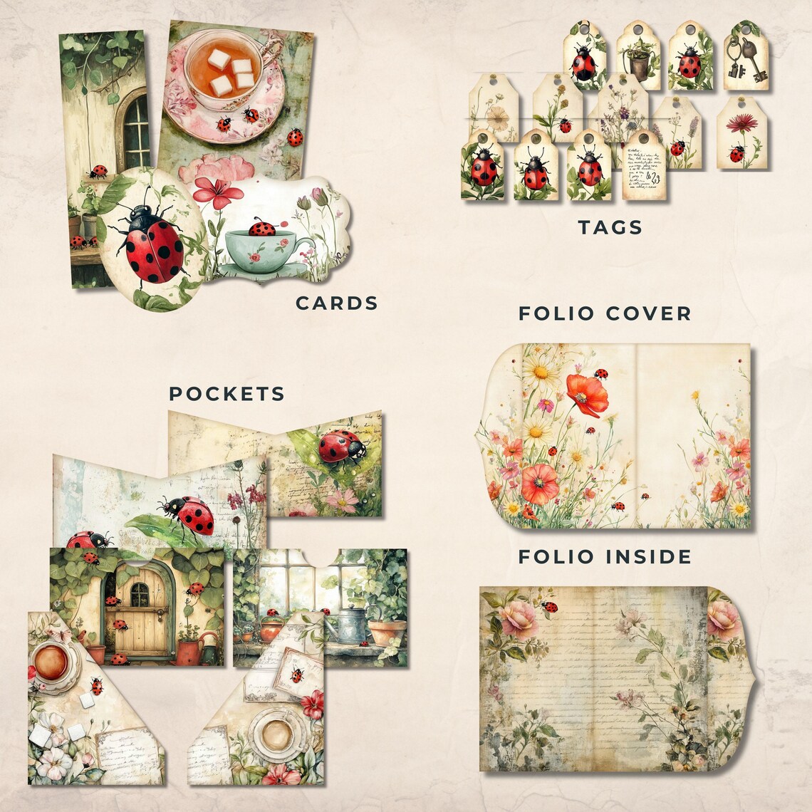 Ladybug Junk Journal Folio Kit – Printable Ladybug’s Secret Garden ...