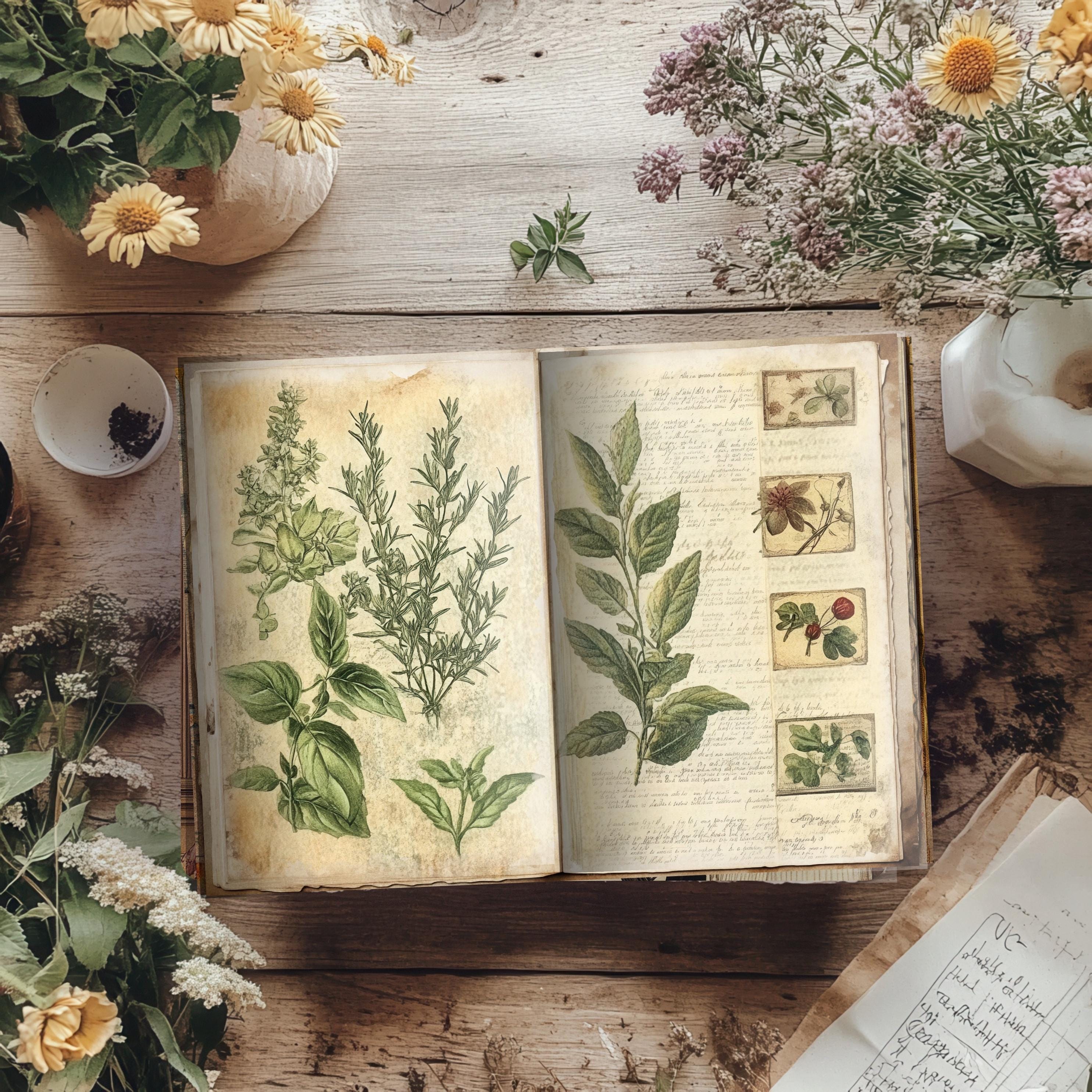 Gardening Junk Journal Pages | Vintage Botanical Ephemera | Herbs Printable Pages | Vintage ...