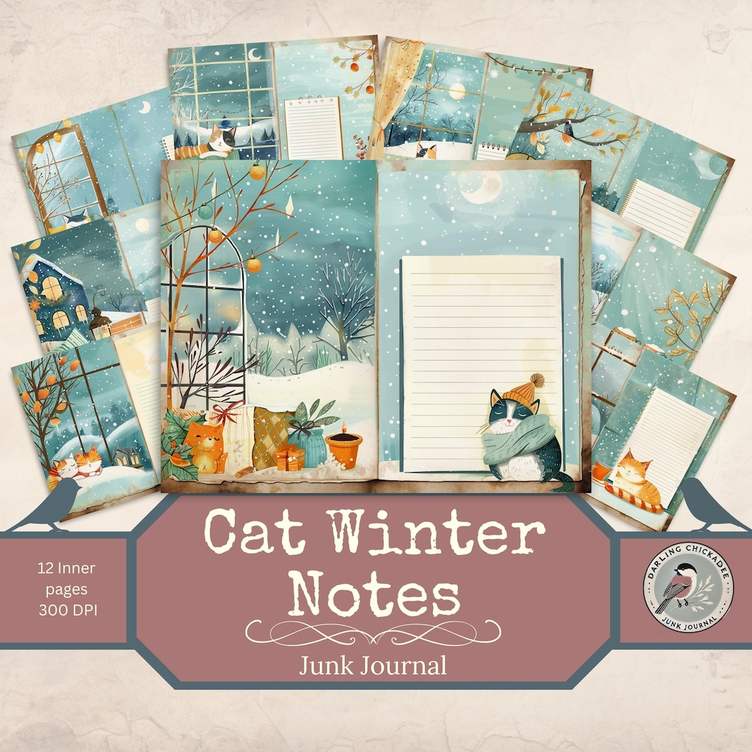 Winter Notes Pages Cat Winter Notes Junk Journal Pages | Cozy Cats Printable | Winter ...