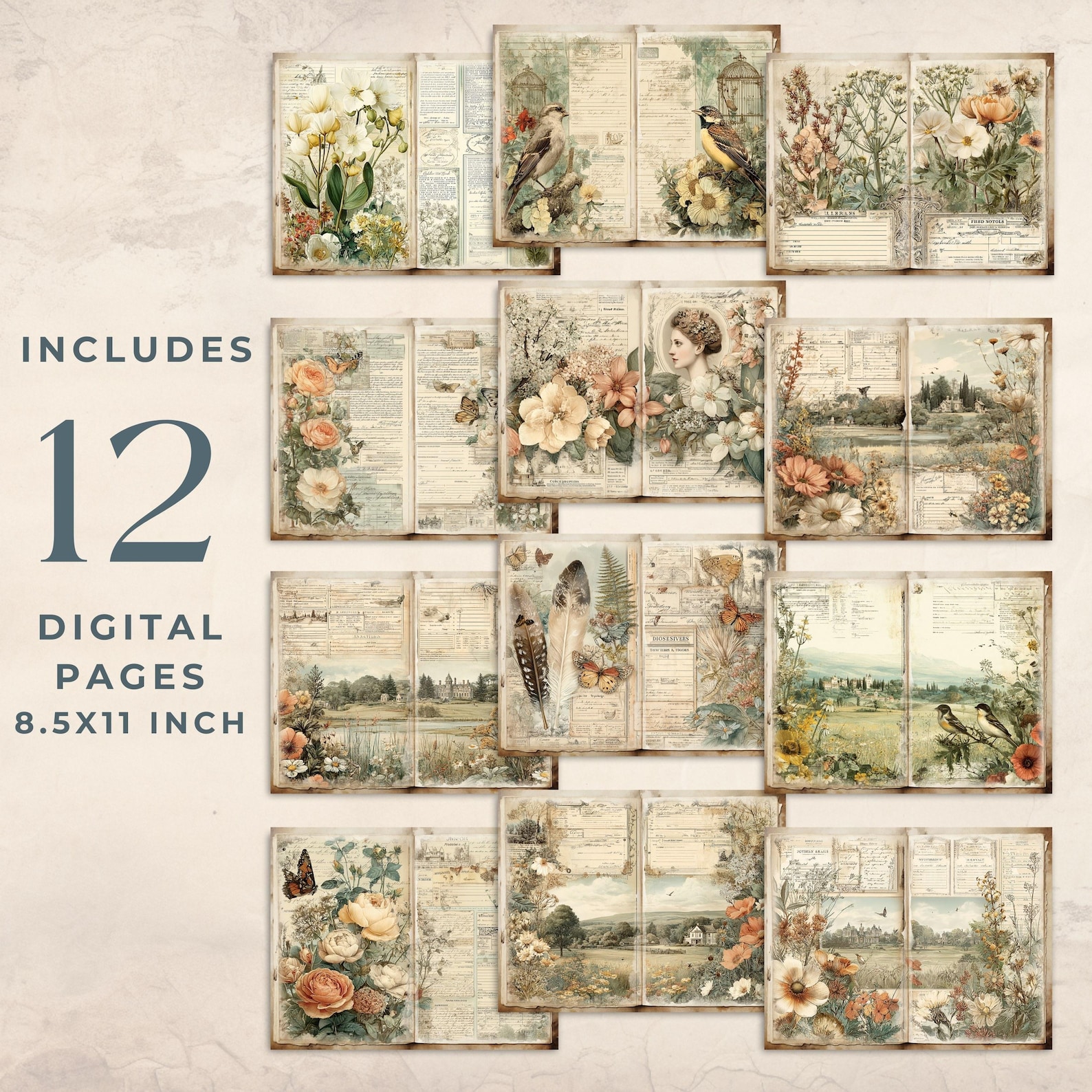 Jane’s Spring Journal – Regency Era Junk Journal Kit, Vintage Floral ...