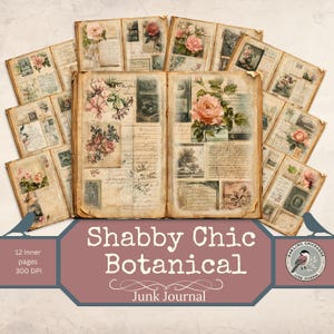 Kit per diario botanico Shabby Chic / Rose antiche, timbri postali e pagine da scrivere a mano / Stampe floreali romantiche / Pagine vintage stampabili