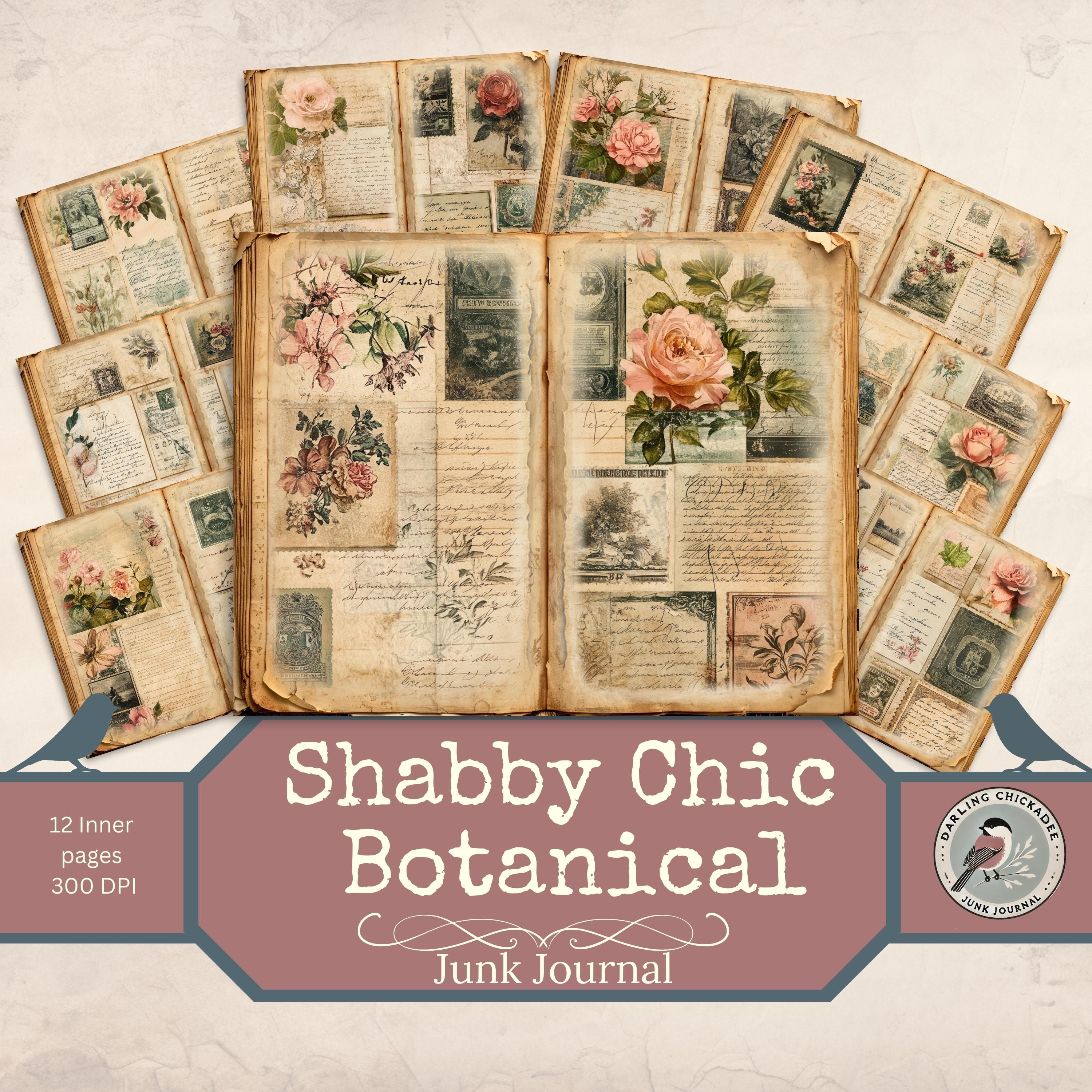 Shabby Chic Botanical Junk Journal Kit | Antique Roses, Postmarks ...