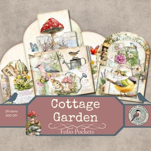 Cottage Garden Folio Taschen | Druckbares Junk Journal Ephemera | Vintage Gartenset | Botanisches Cottage Kit | Pilz & Blumen Ephemera