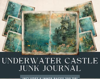 Underwater Castle Junk Journal | Nautical Collage Sheets | Deep Water Printable | Mermaid Pages |  Under the Sea Craft |  Enchanted Ocean