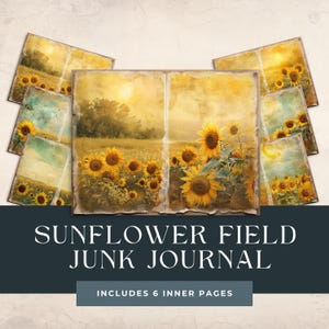 Sunflowers Digital Collage Sheet | Floral Journal Paper | Sunflowers Junk Journal Kit | Sunflower Junk Journal Pages | Summer Paper Craft