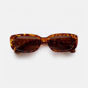 Classic Retro Round Rectangle Sunglasses | Square Vintage Glasses for Men and Women | Brown Tortoise shell, Black & Red
