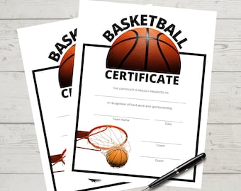 Basketball Certificate, Achievement, Award, Sports MVP, Certificate of Completion, Sports Award, Printable, Instant Download, Print at Home