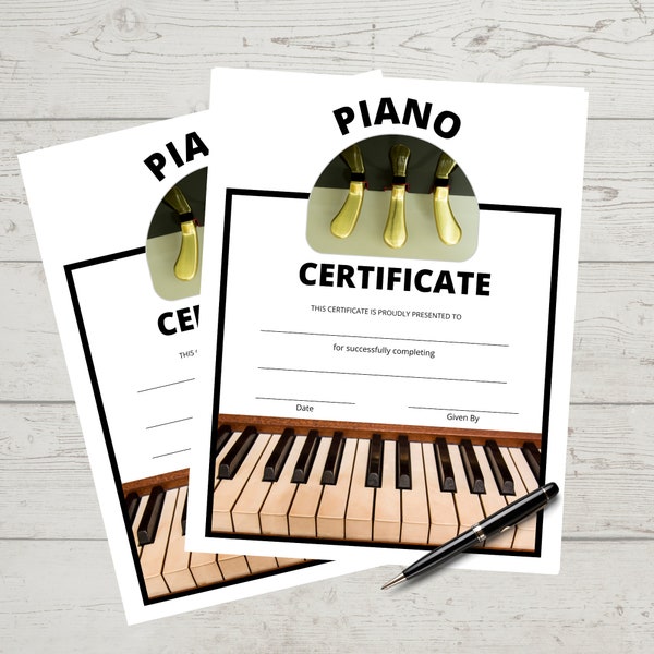 Piano Certificate, Achievement, Award, Music Award, Certificate of Completion, Music Award, Printable, Instant Download, Print at Home