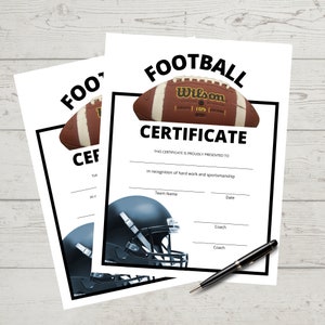 Football Certificate, Achievement, Award, Sports MVP, Certificate of Completion, Sports Award, Printable, Instant Download, Print at Home