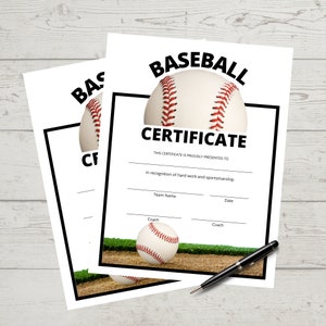 Baseball Certificate, Achievement, Award, Sports MVP, Certificate of Completion, Sports Award, Printable, Instant Download, Print at Home