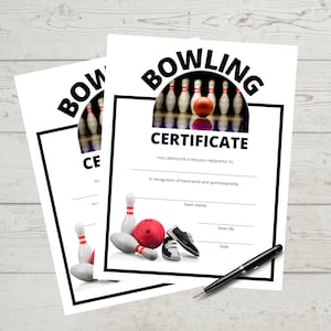 Bowling Certificate, Achievement, Award, Sports MVP, Certificate of Completion, Sports Award, Printable, Instant Download, Print at Home