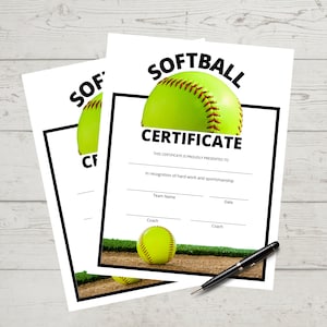 Softball Certificate, Achievement, Award, Sports MVP, Certificate of Completion, Sports Award, Printable, Instant Download, Print at Home