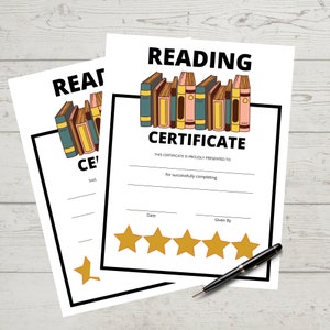 Reading Certificate, Achievement, Award, Star Reader, Certificate of Completion, Class Award, Printable, Reading Bookmark, Reading Metal