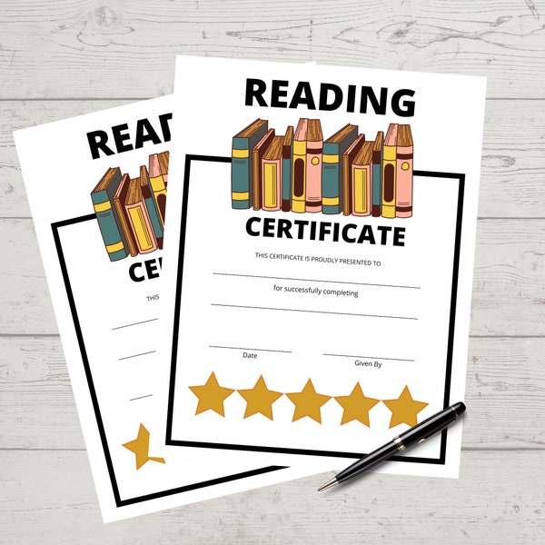 Reading Certificate, Achievement, Award, Star Reader, Certificate of Completion, Class Award, Printable, Reading Bookmark, Reading Metal