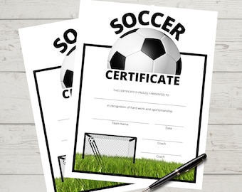 Soccer Certificate, Achievement, Award, Sports MVP, Certificate of Completion, Sports Award, Printable, Instant Download, Print at Home