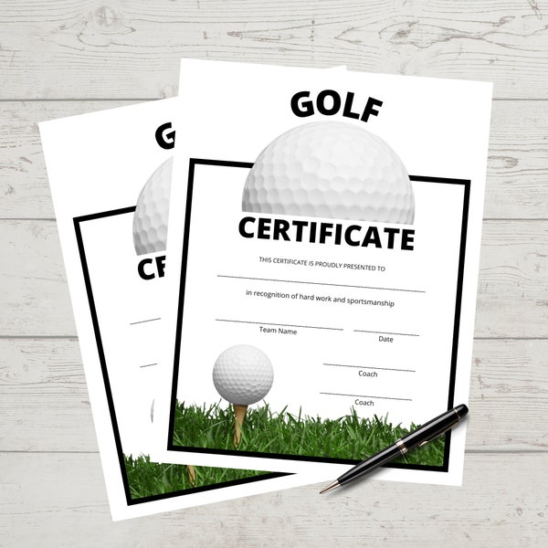 Golf Certificate, Achievement, Award, Sports MVP, Certificate of Completion, Sports Award, Printable, Instant Download, Print at Home