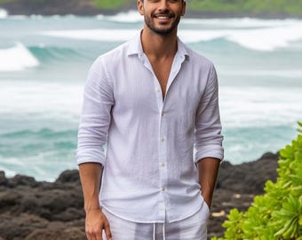 Men's Linen Shirt: Vibrant Summer Beach Shirt, Relaxed Fit