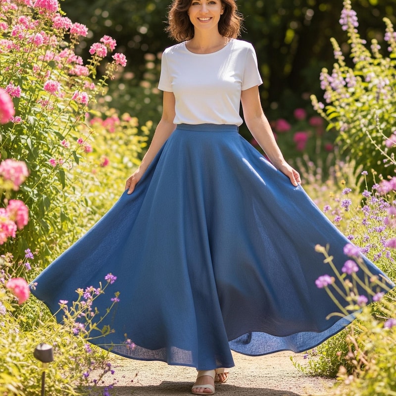 Women Linen Maxi Skirt