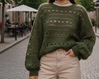 Patrón de costura para suéter de punto grueso / Jersey de punto texturizado para mujer (PDF) – Patrón de tejido para principiantes e intermedios