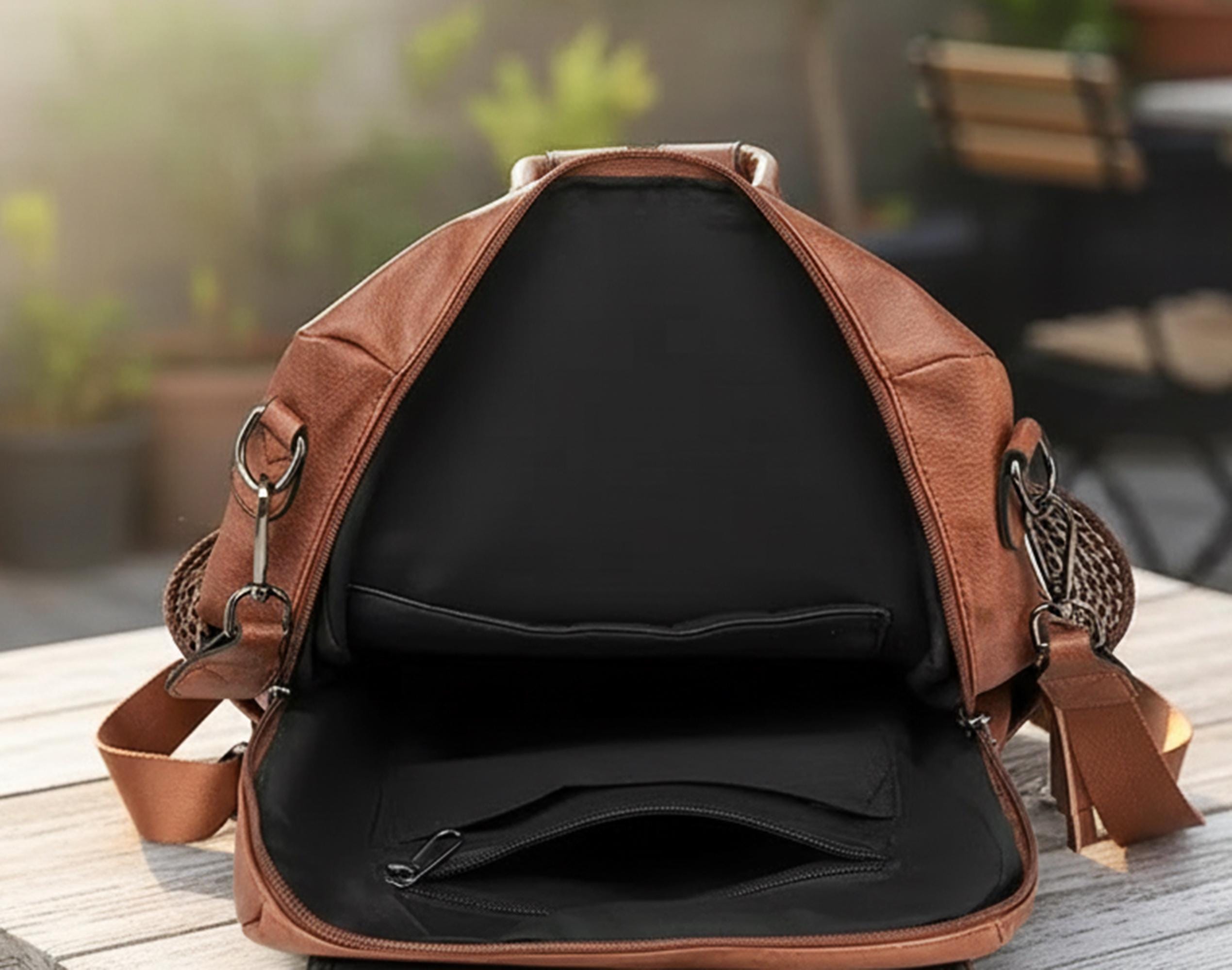 Convertible Brown Faux Leather Backpack Set With Clutch - Etsy display picture 1