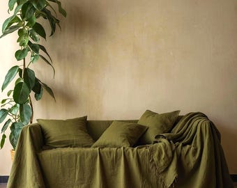 Linen Sofa Cover, Natural Couch Cover, Sofa Seat Cover, Organic Linen Slipcover, Throw Linen Bed Cover, Home Decor Housewarming Gift