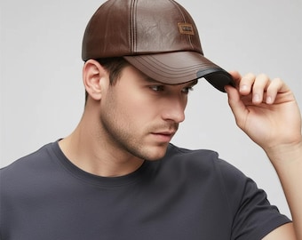 Brown Leather Baseball Cap, Personalized Cap Adjustable Streetwear Fashion