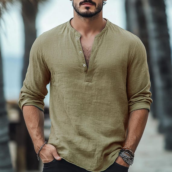 Men's Linen Shirt: Soft, Breathable Long Sleeve Casual Shirt