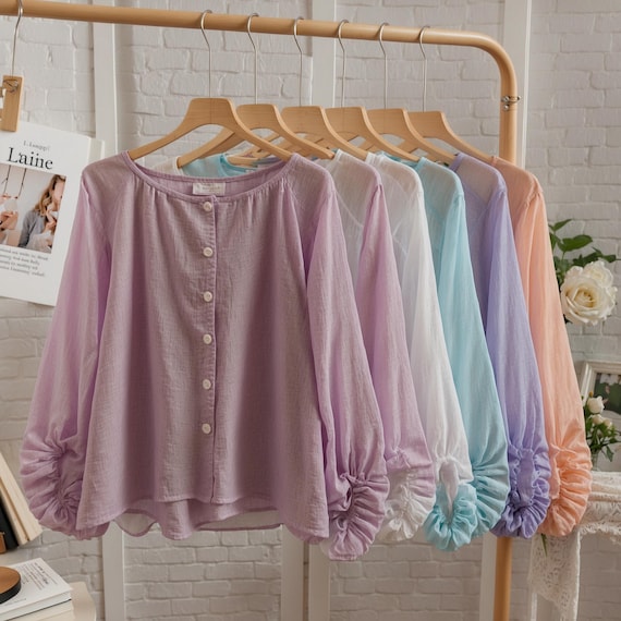 Blouse boutonnée pastel sur le devant Top bohème à manches