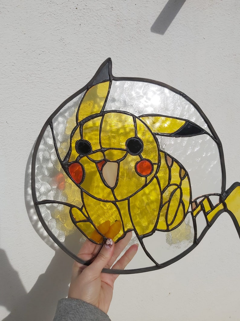 Stained Glass Pikachu Pokemon Suncatcher Stained Glass Etsy