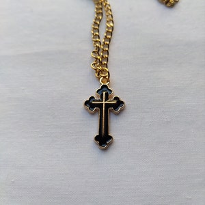 Cross Necklace, Black Cross Pendant Charm Gold Chain Necklace, Religious, Gift for Her, Men or Women, Inspirational, Gold Stainless Steel