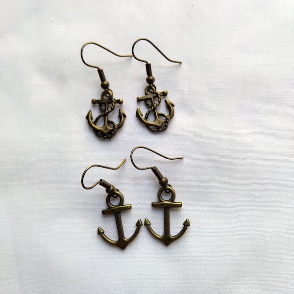 Antique Bronze Anchor Earrings, Nautical Earrings, Anchor Earrings, Anchor Charm Earrings, Anchor Dangle Earrings, Nautical Jewelry, Gift