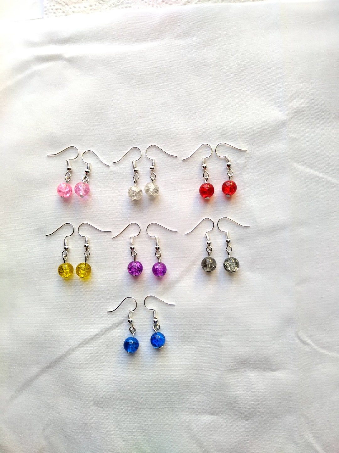 Crackle Glass Bead Earrings, Bead Earrings, Glass Beaded Earrings