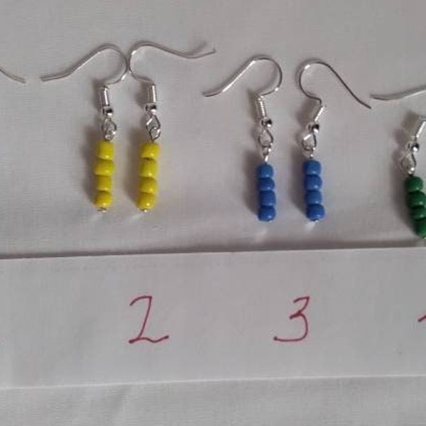 Beaded Earrings, Handmade, Bead Earrings, Glass Seed Bead Earrings, Line Earrings, Gifts under 10, Drop Earrings, Stacked earrings