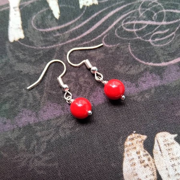 Red Bead Dangle Earrings, Bead Earrings, Beaded Earrings, Handmade, Red Earrings, Drop Earrings, Dangle Earrings, Gifts under 10, Christmas