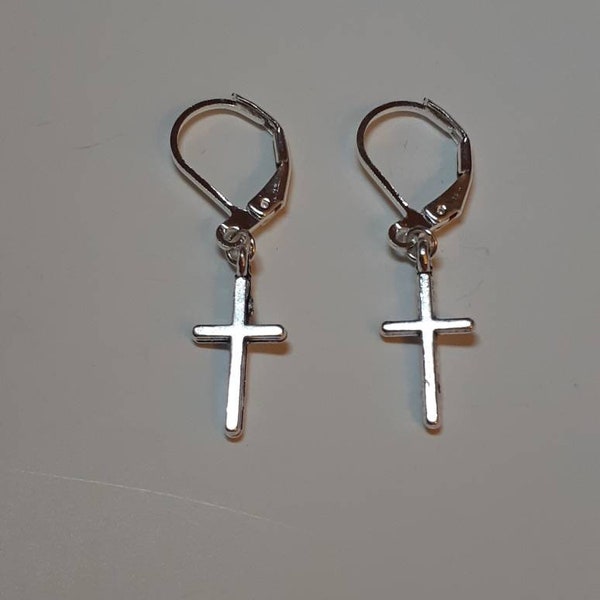 Cross Huggie Hoops, Silver Cross Earrings, Cross Hoop Earrings, Huggies, Hoops, Handmade, gifts under 15, Cross, Religious, Christianity