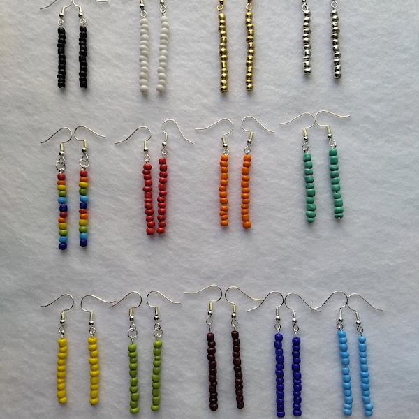 Beaded Earrings, Handmade, Bead Earrings, Glass Seed Bead Dangle Earrings, Linear Earrings, Stick Earrings, Lightweight, Slender Earrings