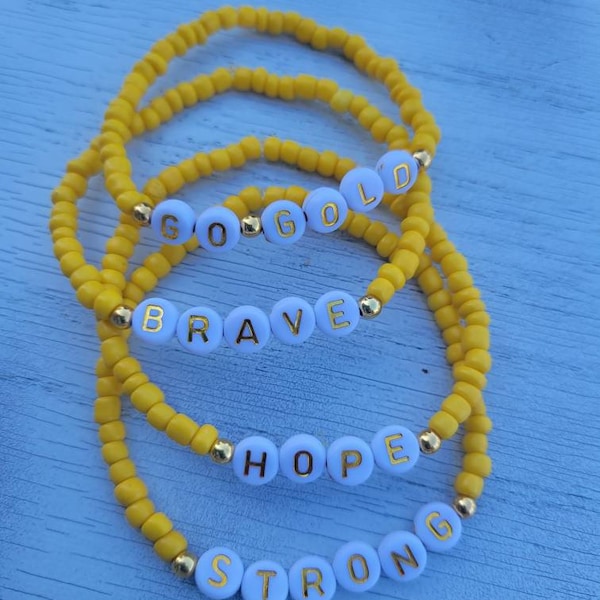 Childhood Cancer Awareness Bracelets, Unravel Pediatric Cancer, Go Gold in September, Brave Strong Hope Jewelry