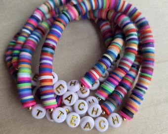 Teacher Appreciation Week Handmade Beaded Bracelet Stackable Stretch Gift for Teachers Custom Name