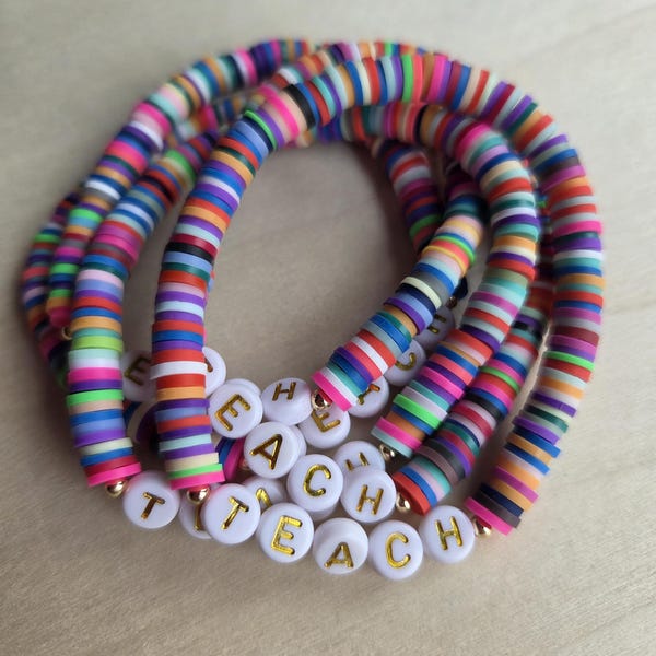 Custom Name Beaded Bracelet | Personalized Stacking Stretch Jewelry for Her | Teacher Gift
