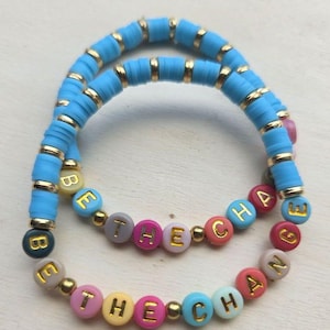 Be The Change Bracelet: Multicolor Letter Beads, Elastic Stacking Bracelet
